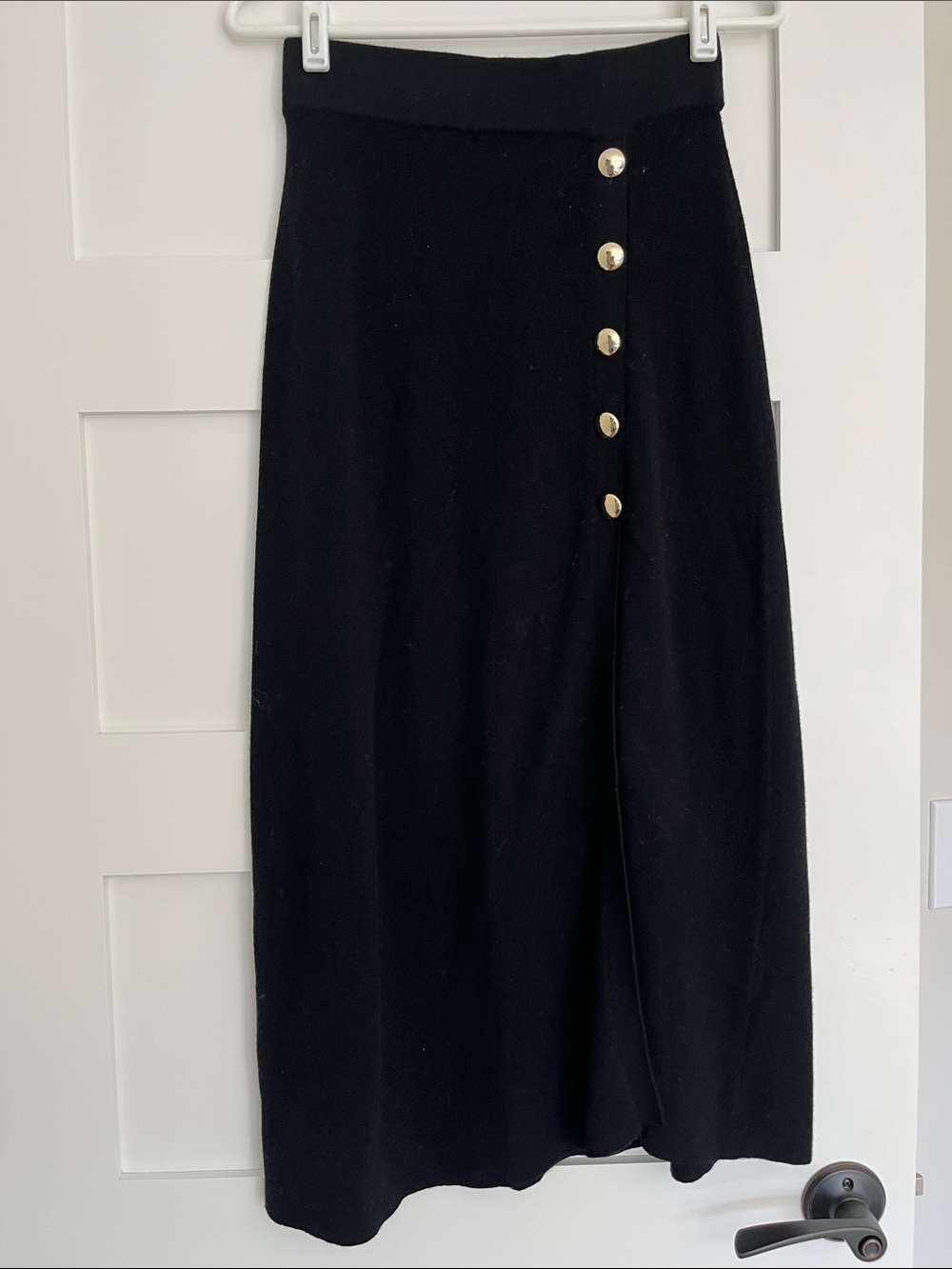 Sezane Black Maxi Skirt with Gold Buttons and Slit